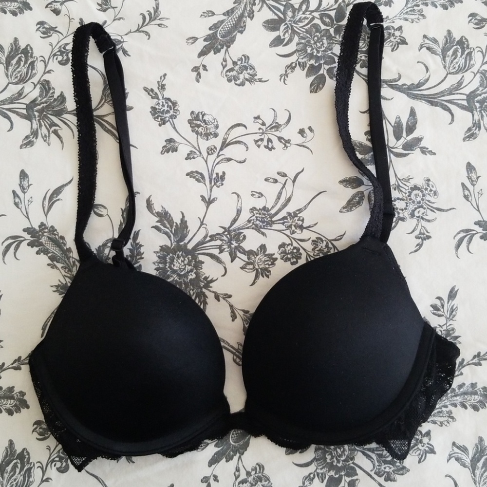 Pink black lace push up bra